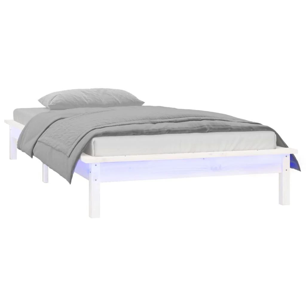 sengeramme med LED-lys 100x200 cm massivt træ hvid - Image 3