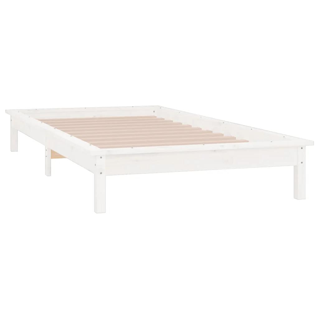 sengeramme med LED-lys 100x200 cm massivt træ hvid - Image 6