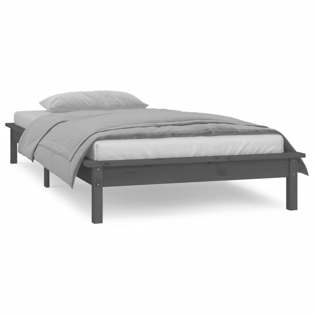 sengeramme med LED-lys 75x190 cm Small Single massivt træ grå - Image 4