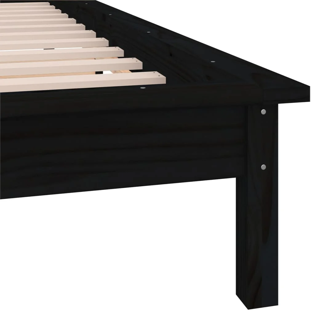 sengeramme med LED-lys 75x190 cm Small Single massivt træ sort - Image 8