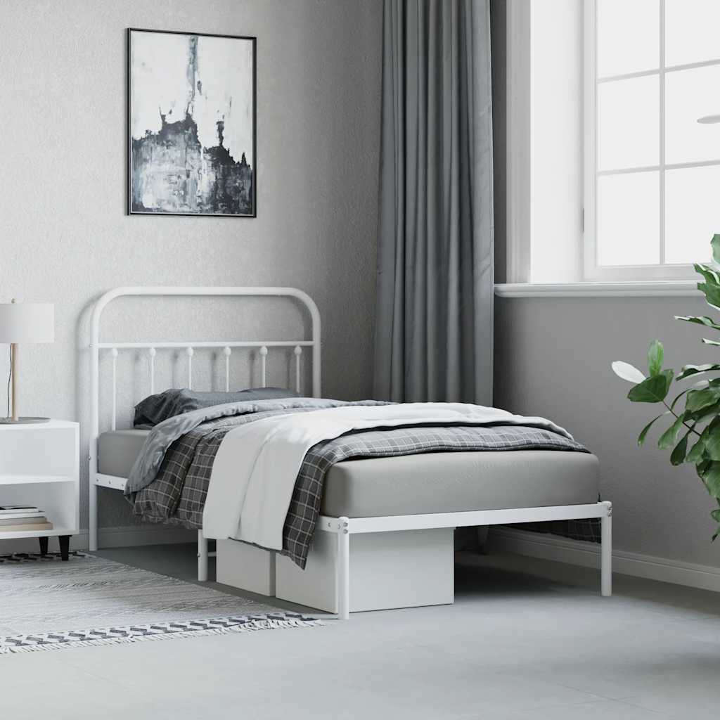 sengeramme med sengegavl 100x190 cm metal hvid - Image 5