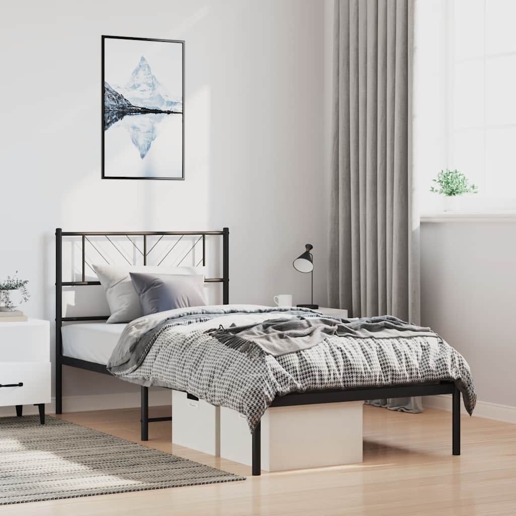 sengeramme med sengegavl 100x190 cm metal sort - Image 3