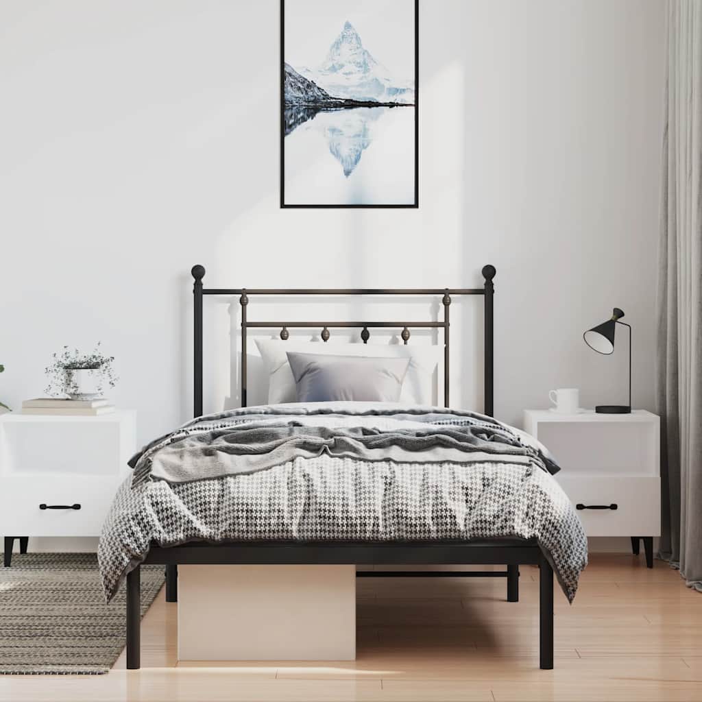 sengeramme med sengegavl 100x190 cm metal sort - Image 4