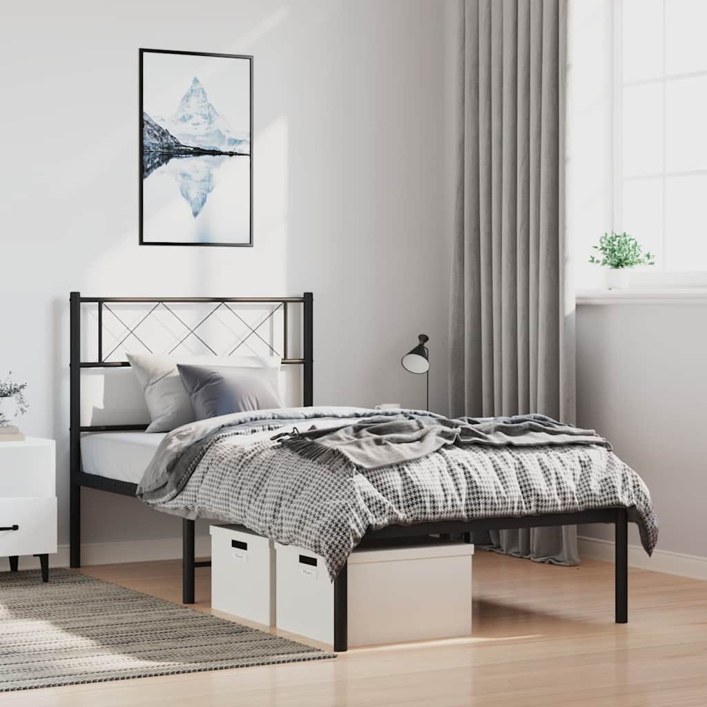 sengeramme med sengegavl 100x190 cm metal sort - Image 3