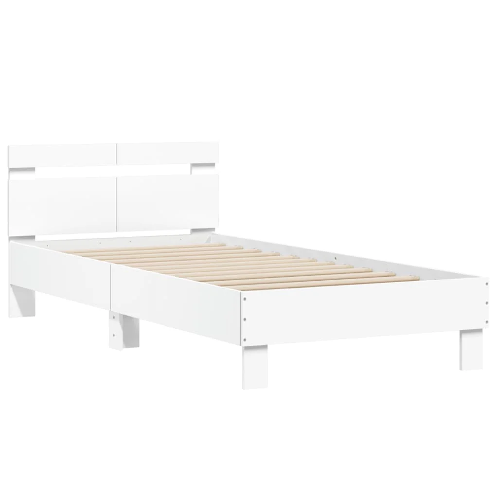 sengeramme med sengegavl 100x200 cm konstrueret træ hvid - Image 3