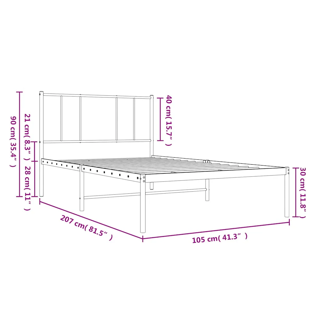 sengeramme med sengegavl 100x200 cm metal hvid - Image 9