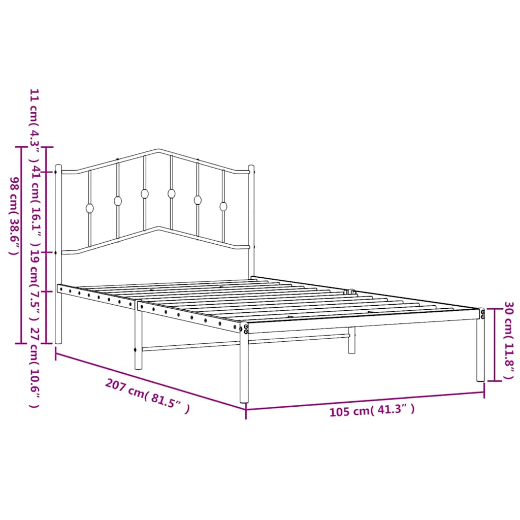sengeramme med sengegavl 100x200 cm metal hvid - Image 9