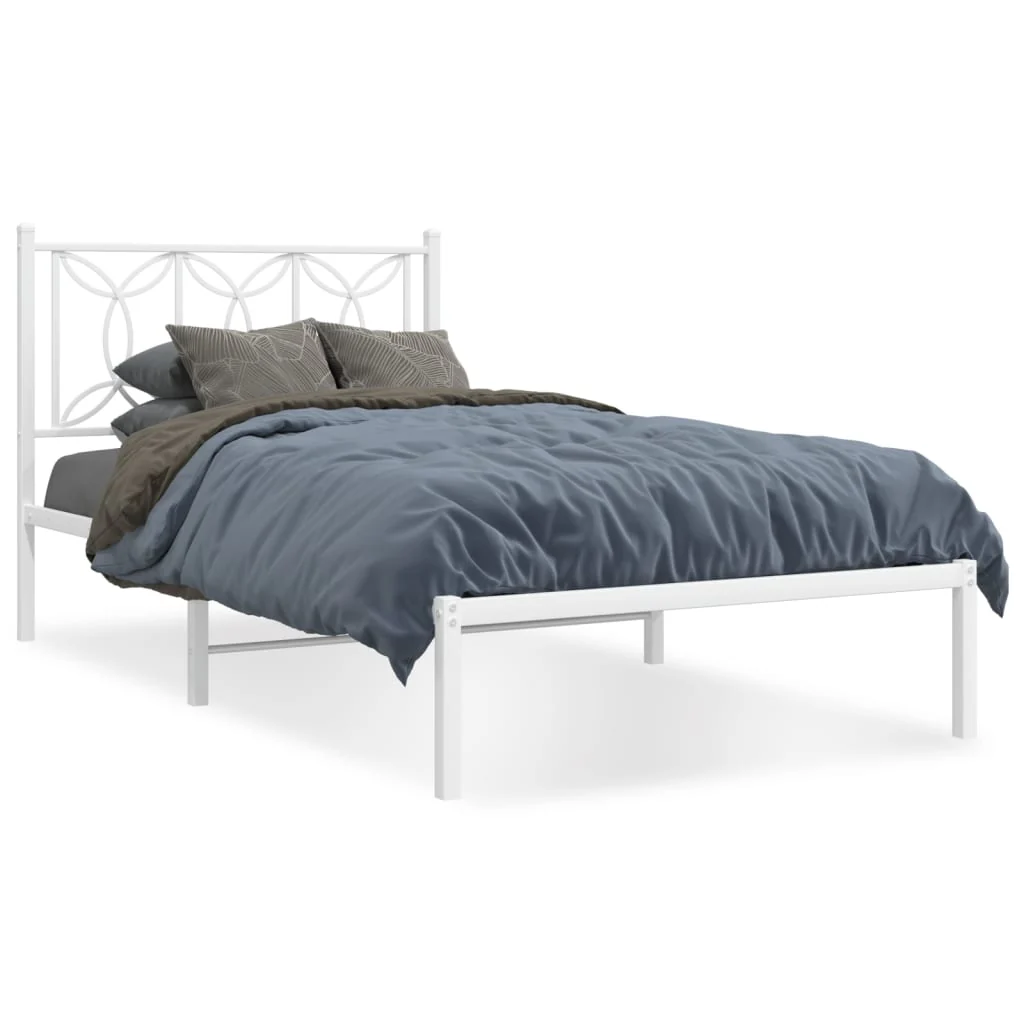sengeramme med sengegavl 100x200 cm metal hvid - Image 2