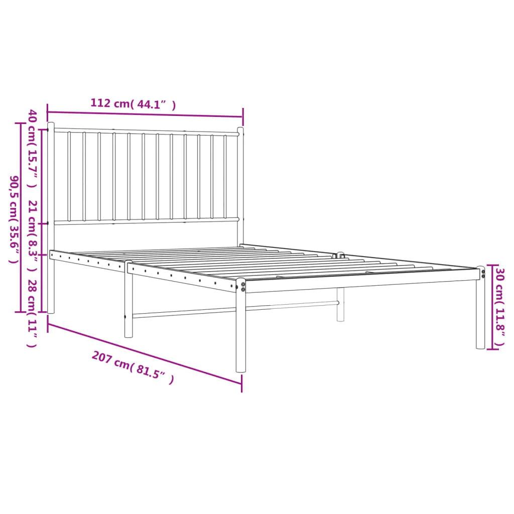 sengeramme med sengegavl 107x203 cm metal hvid - Image 8