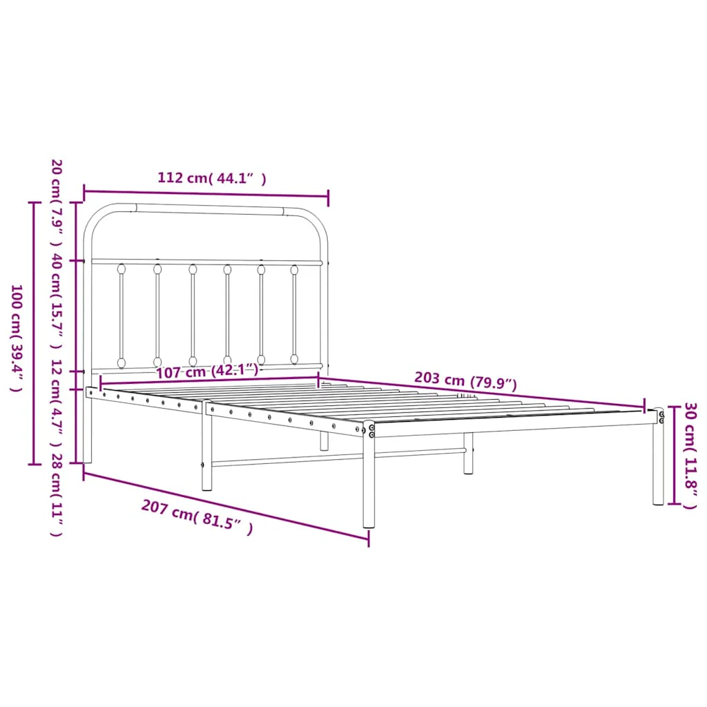 sengeramme med sengegavl 107x203 cm metal hvid - Image 8