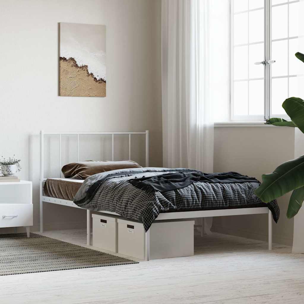 sengeramme med sengegavl 107x203 cm metal hvid - Image 4