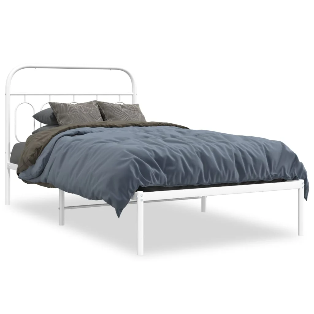 sengeramme med sengegavl 107x203 cm metal hvid - Image 2