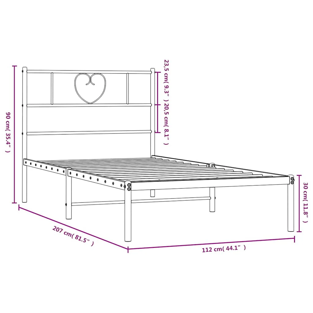 sengeramme med sengegavl 107x203 cm metal hvid - Image 8