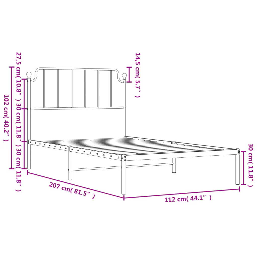 sengeramme med sengegavl 107x203 cm metal hvid - Image 8
