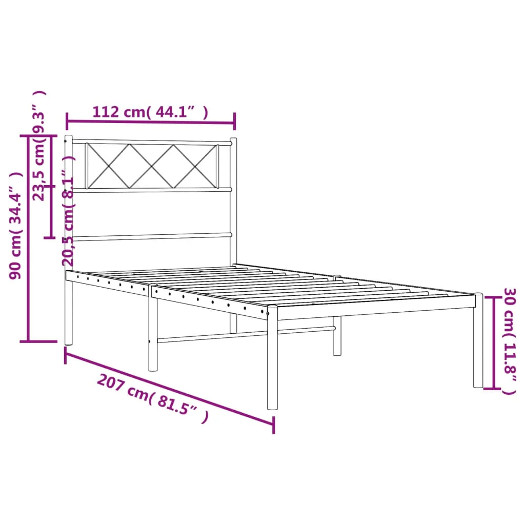 sengeramme med sengegavl 107x203 cm metal hvid - Image 8