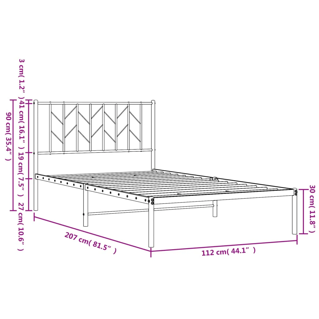 sengeramme med sengegavl 107x203 cm metal hvid - Image 9