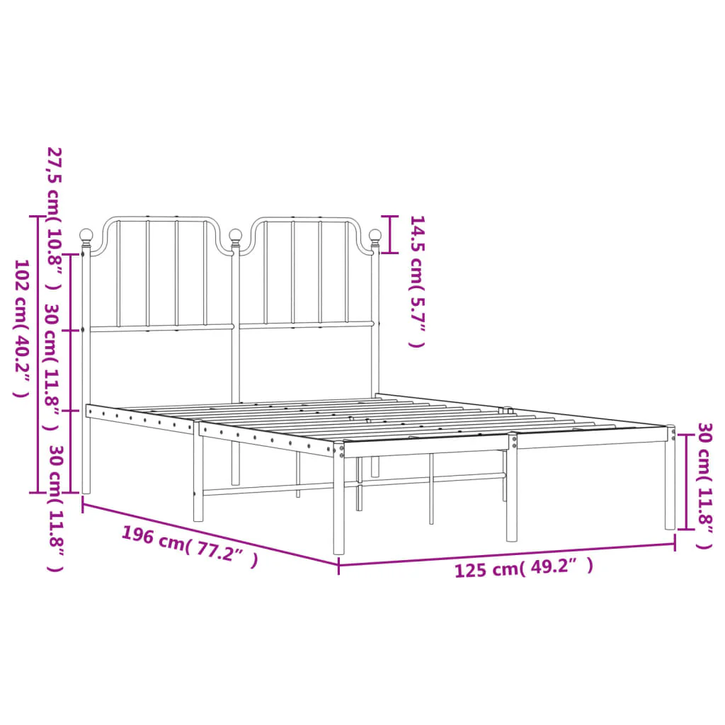 sengeramme med sengegavl 120x190 cm metal hvid - Image 8