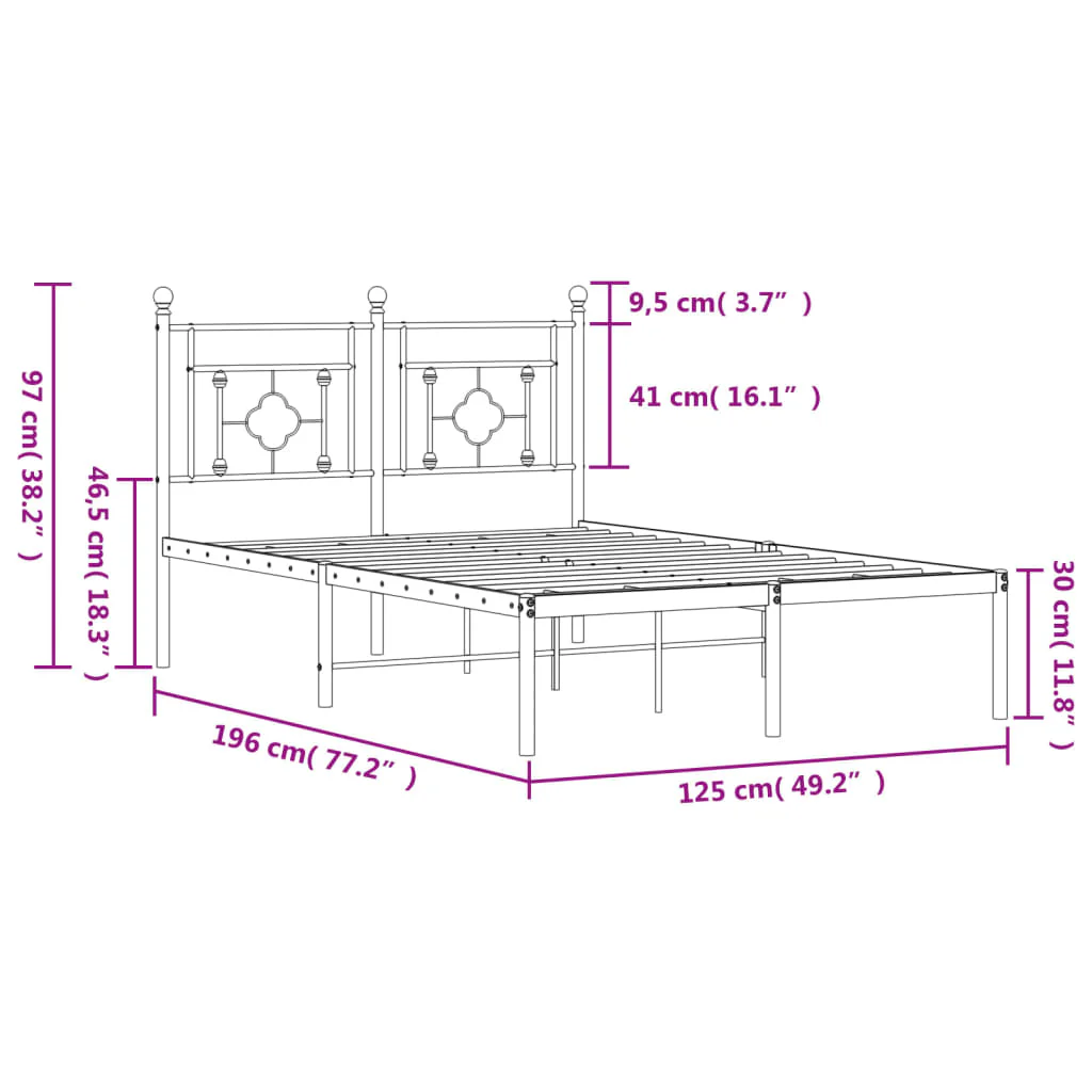 sengeramme med sengegavl 120x190 cm metal sort - Image 10