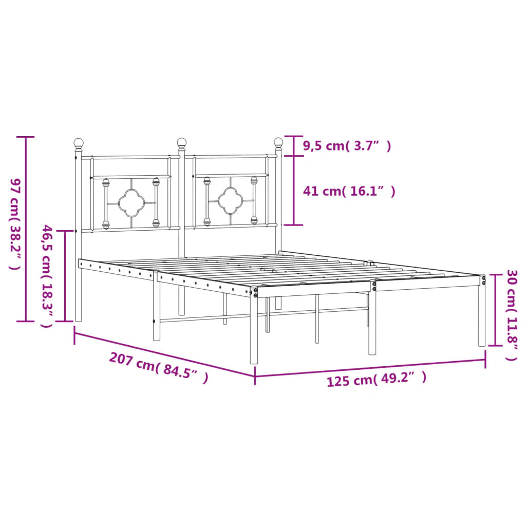 sengeramme med sengegavl 120x200 cm metal hvid - Image 10