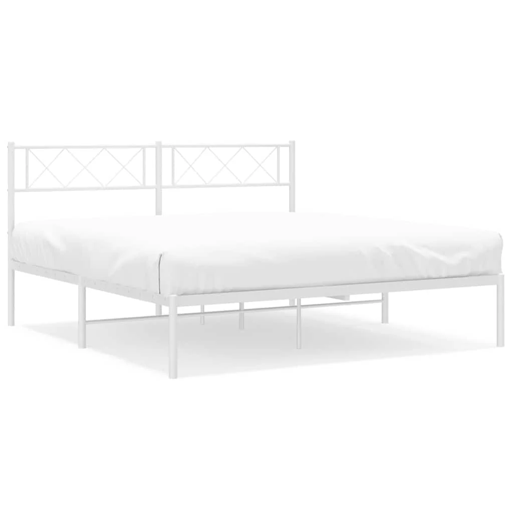 sengeramme med sengegavl 135x190 cm metal hvid - Image 2