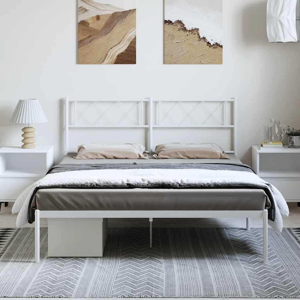 sengeramme med sengegavl 135x190 cm metal hvid - Image 3