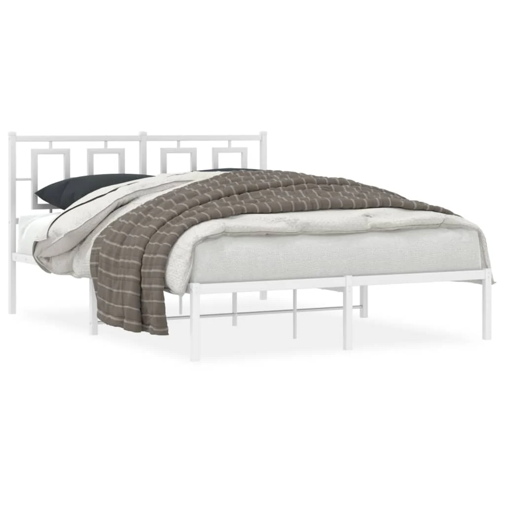 sengeramme med sengegavl 135x190 cm metal hvid - Image 2