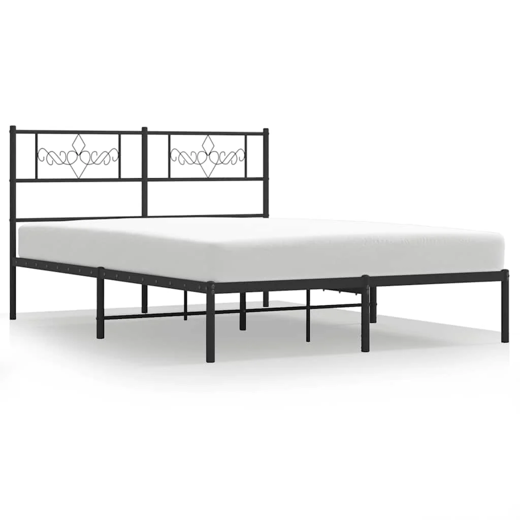 sengeramme med sengegavl 135x190 cm metal sort - Image 2