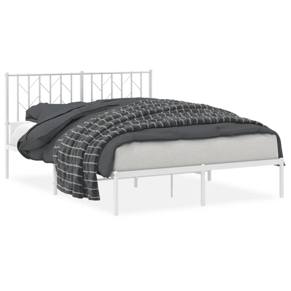 sengeramme med sengegavl 140x190 cm metal hvid - Image 2