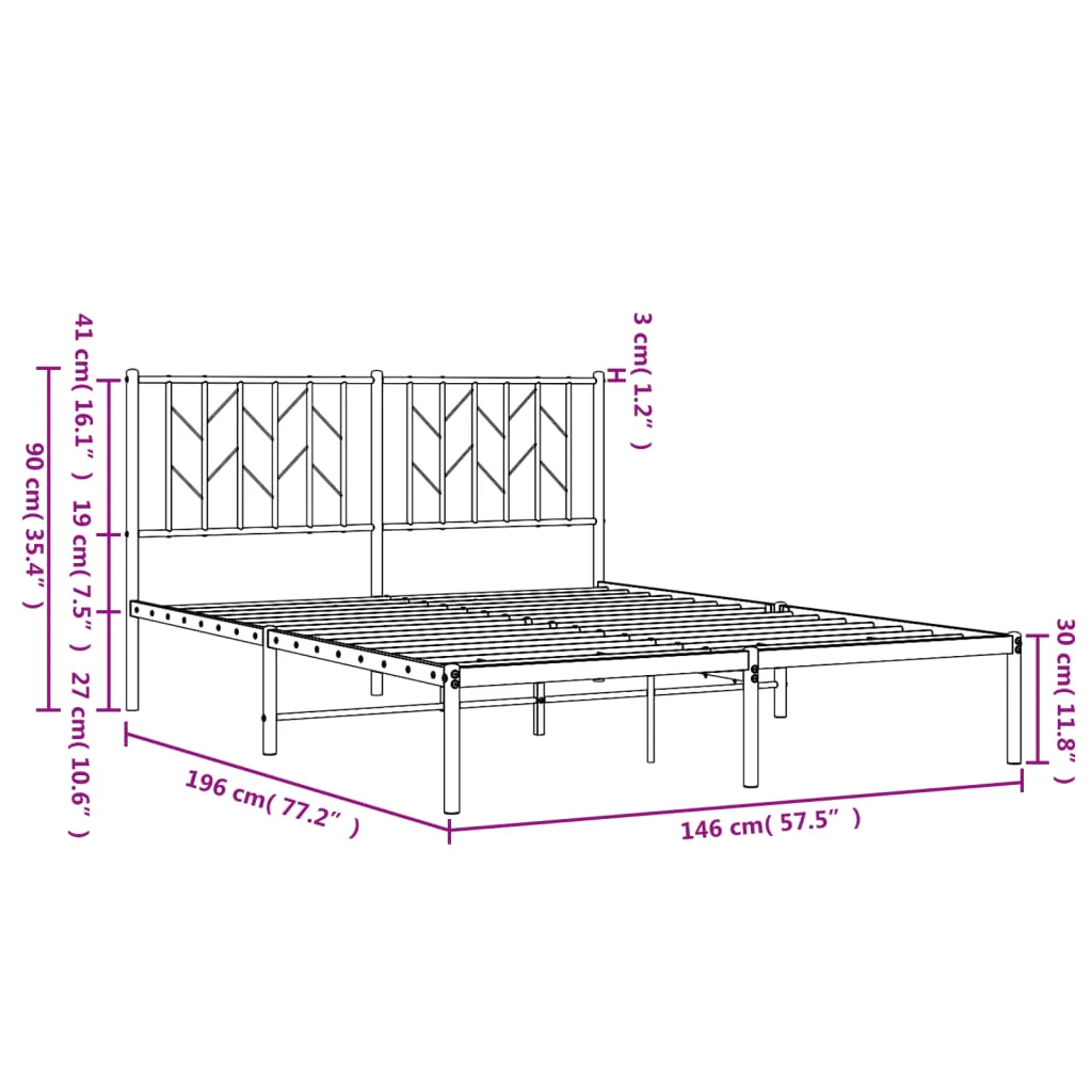 sengeramme med sengegavl 140x190 cm metal hvid - Image 9