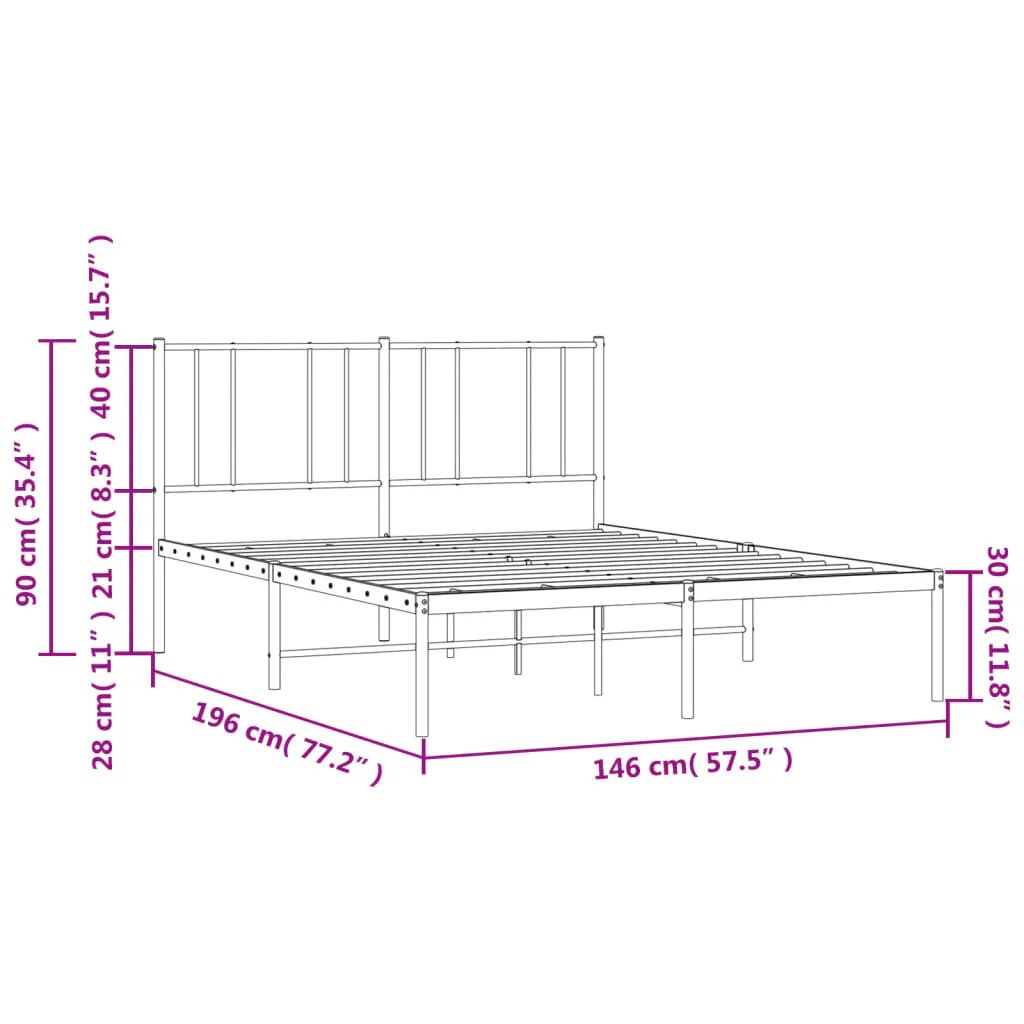 sengeramme med sengegavl 140x190 cm metal hvid - Image 9