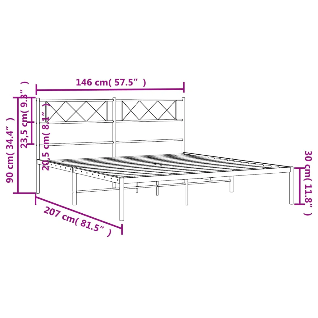 sengeramme med sengegavl 140x200 cm metal hvid - Image 8