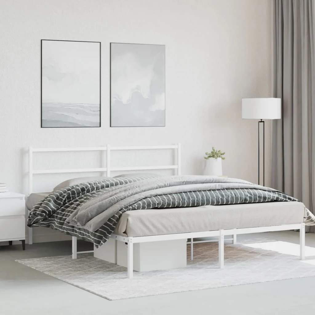sengeramme med sengegavl 150x200 cm metal hvid - Image 4