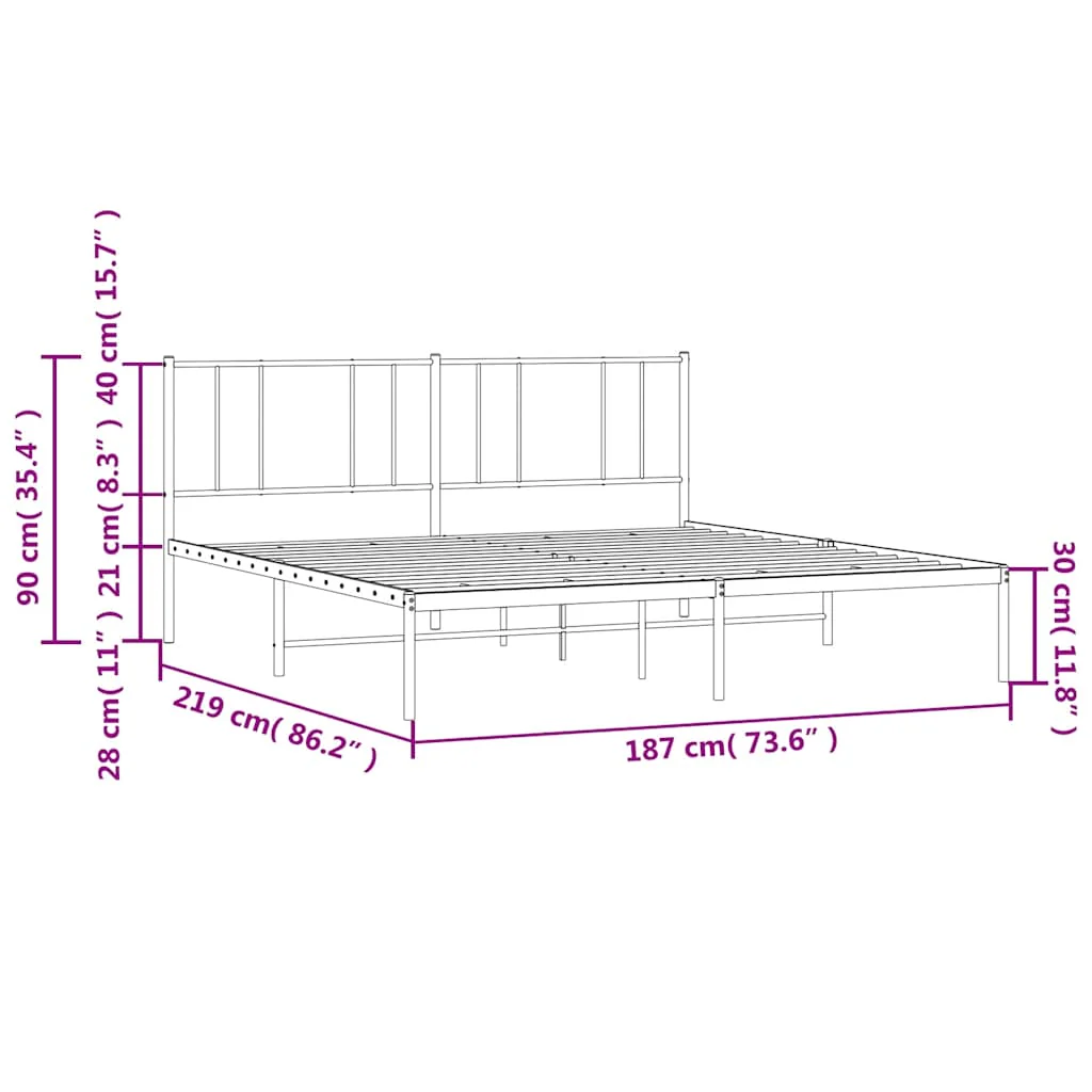 sengeramme med sengegavl 183x213 cm metal hvid - Image 9