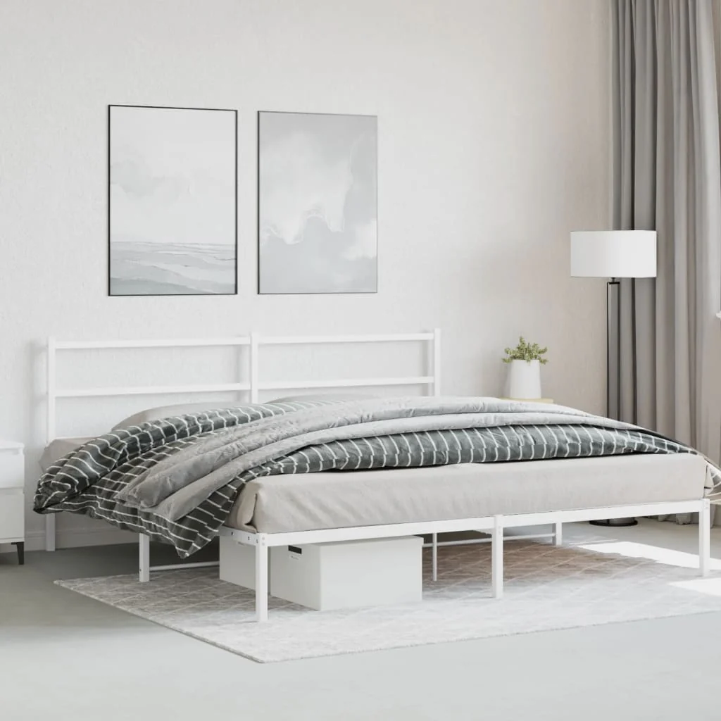 sengeramme med sengegavl 183x213 cm metal hvid - Image 4