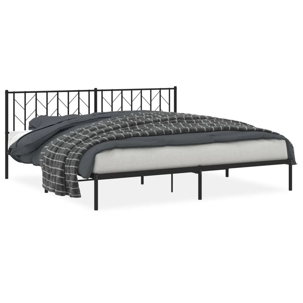 sengeramme med sengegavl 200x200 cm metal sort - Image 2