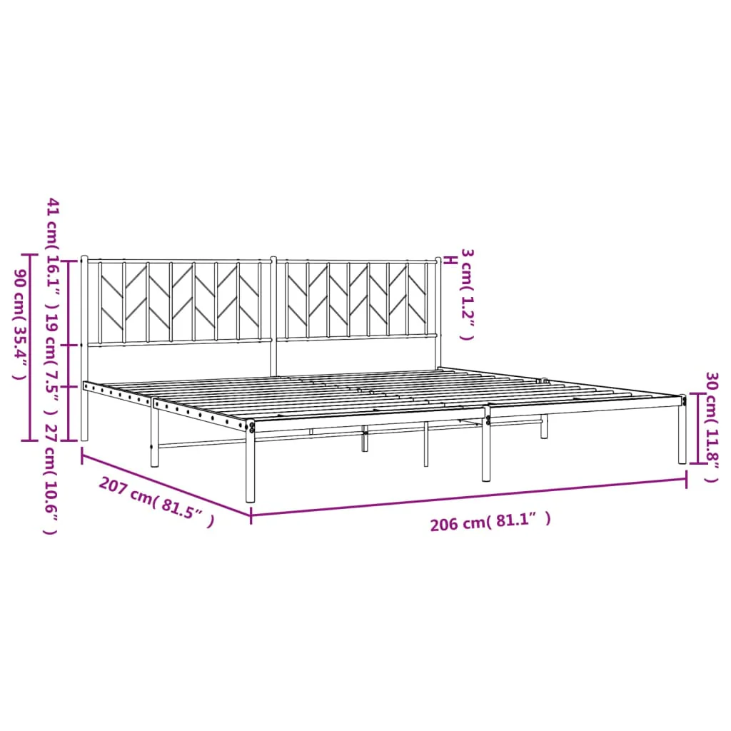 sengeramme med sengegavl 200x200 cm metal sort - Image 9