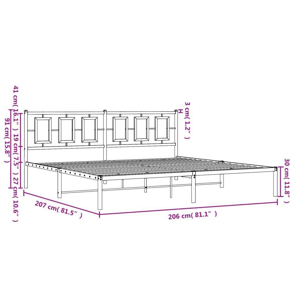 sengeramme med sengegavl 200x200 cm metal sort - Image 9