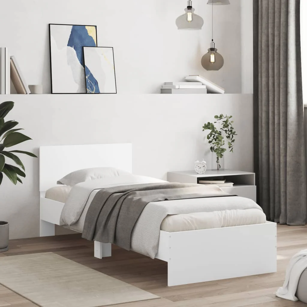 sengeramme med sengegavl 75x190 cm konstrueret træ hvid