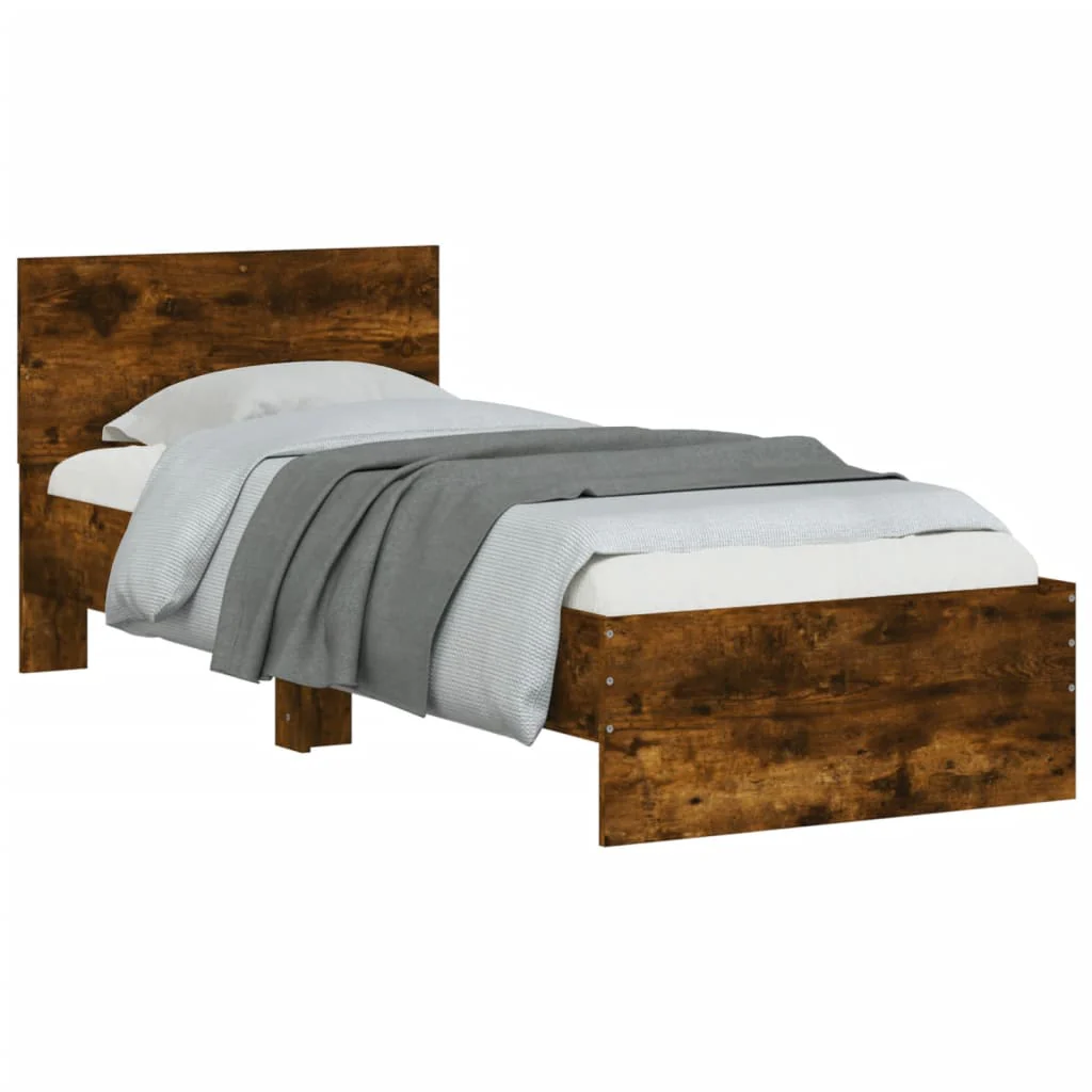 sengeramme med sengegavl 75x190 cm konstrueret træ røget eg - Image 4