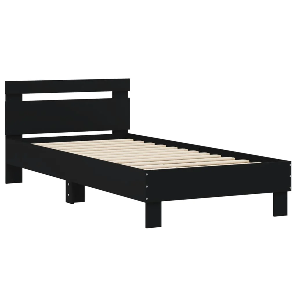 sengeramme med sengegavl 75x190 cm konstrueret træ sort - Image 3