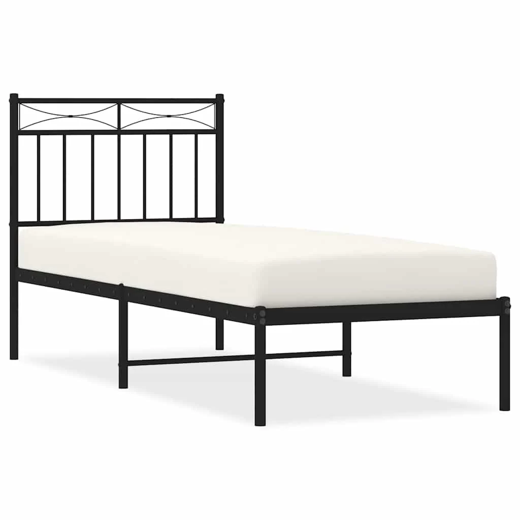 sengeramme med sengegavl 75x190 cm metal sort - Image 2