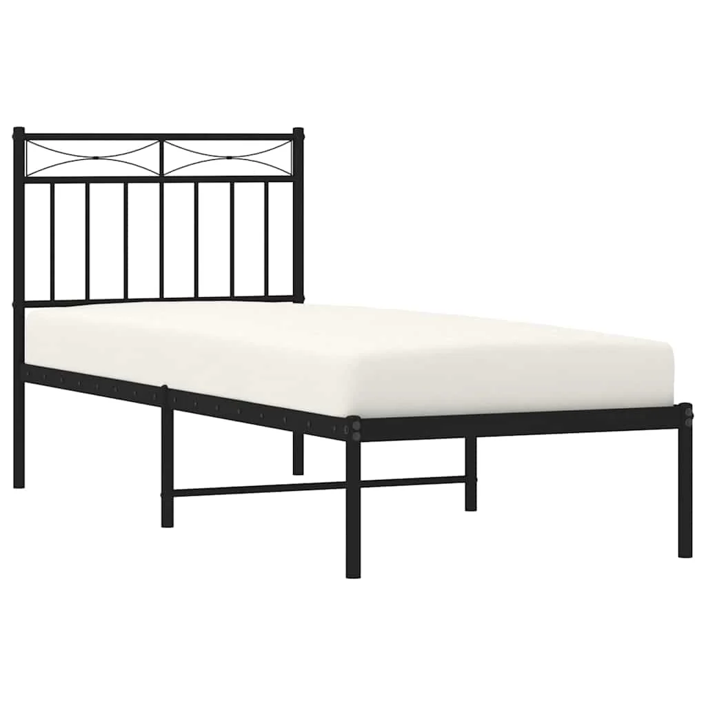 sengeramme med sengegavl 75x190 cm metal sort - Image 3