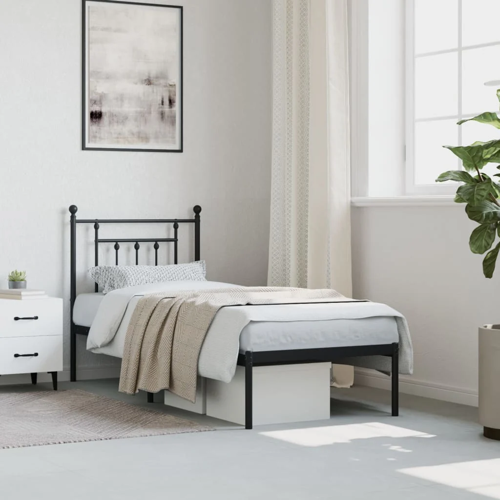 sengeramme med sengegavl 75x190 cm metal sort - Image 3