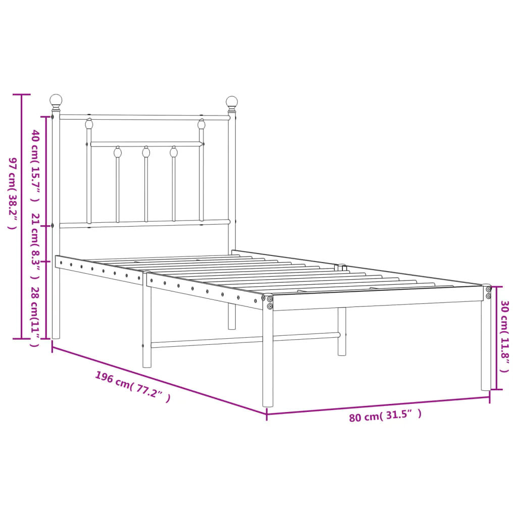sengeramme med sengegavl 75x190 cm metal sort - Image 9