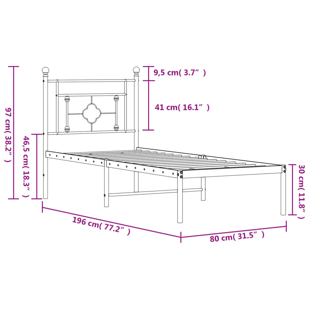 sengeramme med sengegavl 75x190 cm metal sort - Image 10