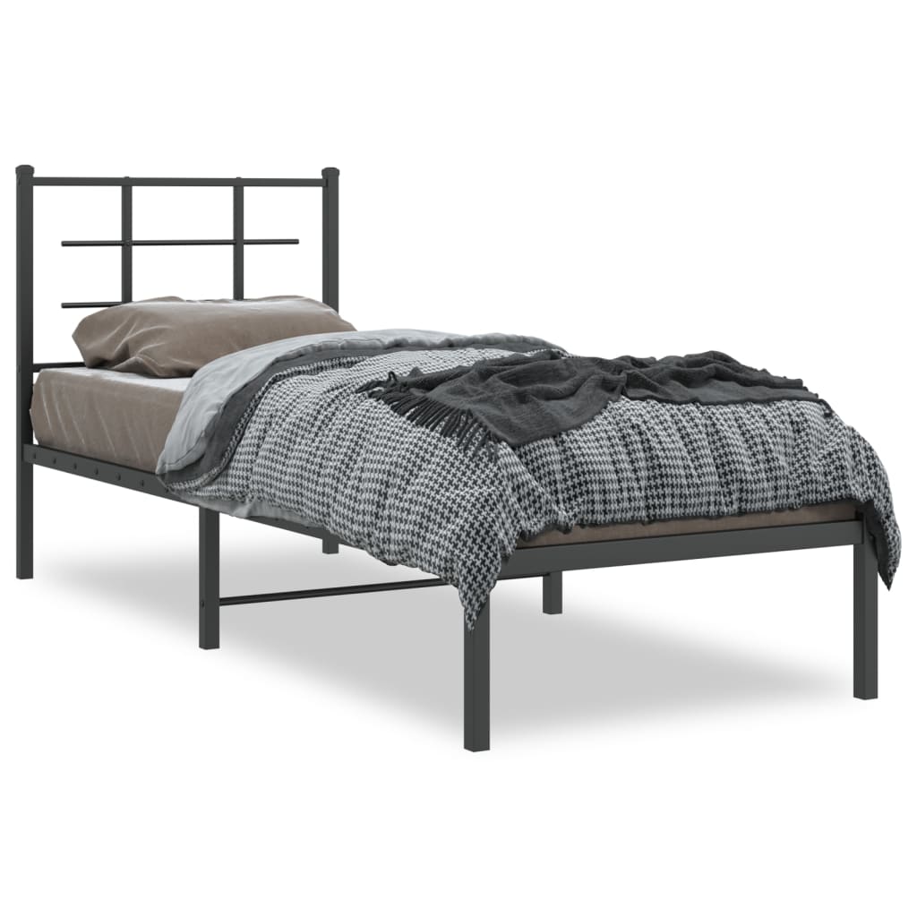 sengeramme med sengegavl 75x190 cm metal sort - Image 2