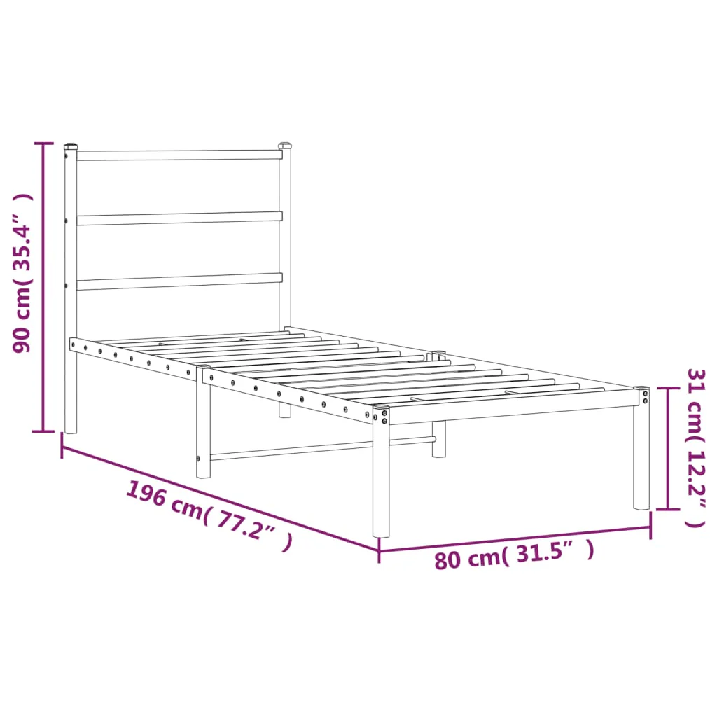sengeramme med sengegavl 75x190 cm metal sort - Image 9