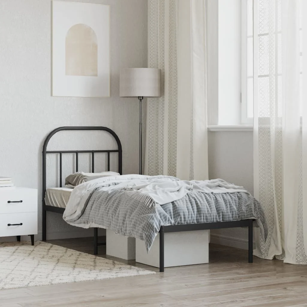 sengeramme med sengegavl 75x190 cm metal sort - Image 4