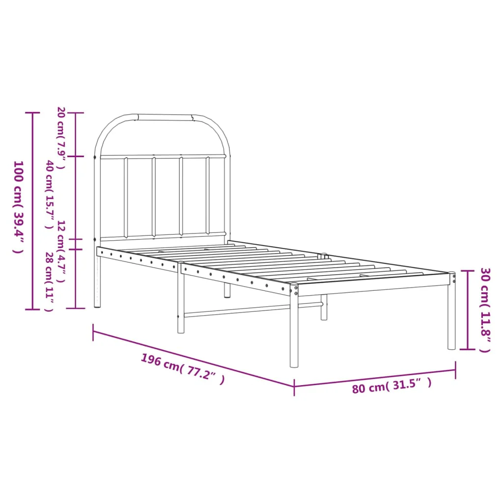 sengeramme med sengegavl 75x190 cm metal sort - Image 9