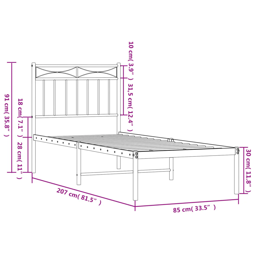 sengeramme med sengegavl 80x200 cm metal sort - Image 8